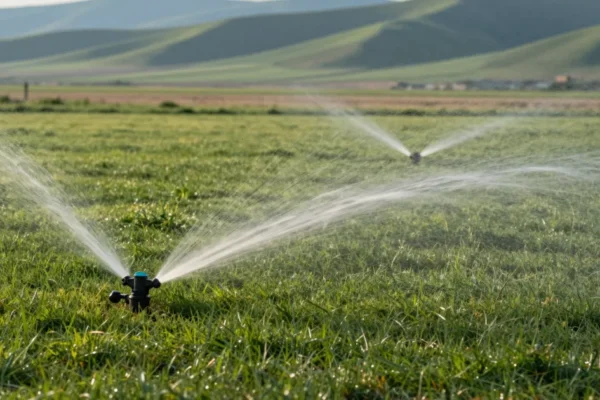 Sprinkler heads watering a green residential lawn, for how much does drinking post waterer installation cost in Boise